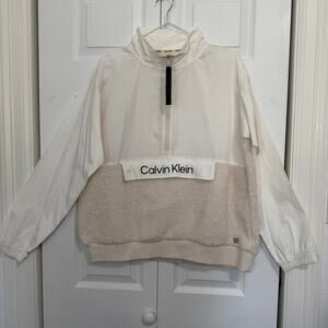 NWT Calvin Klein Sherpa and Windbreaker Half Zip Mock Neck Jacket Large